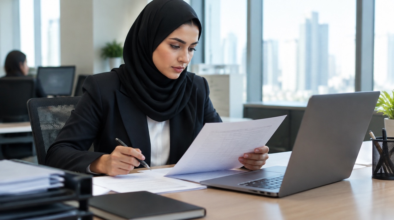 محاسبة تتحقق من فاتورة ضريبية مطبوعة