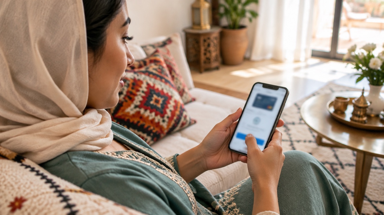 Une cliente règle une facture depuis son smartphone