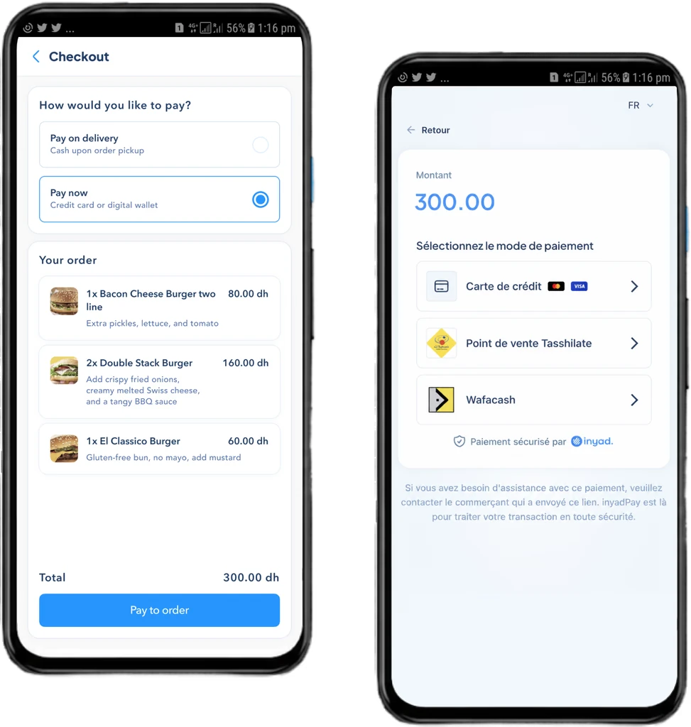 a checkout screen with pay on delivery and pay by card options