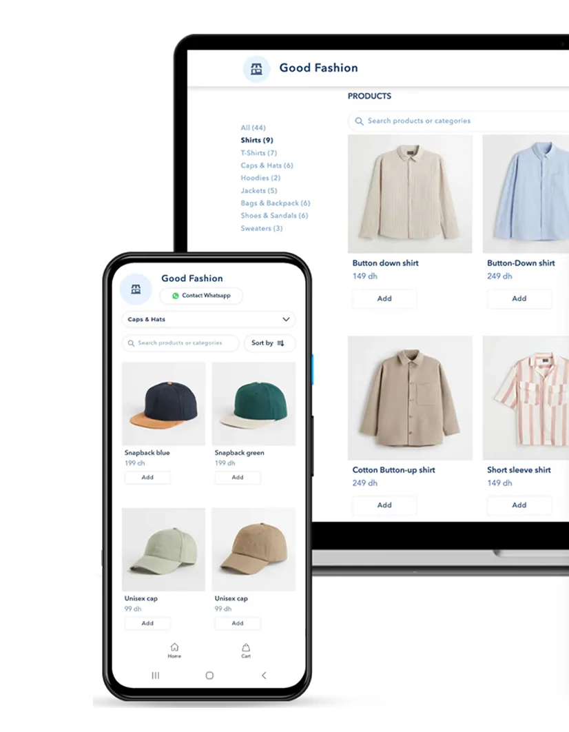 an inyad eCommerce online store shown on a laptop and a phone