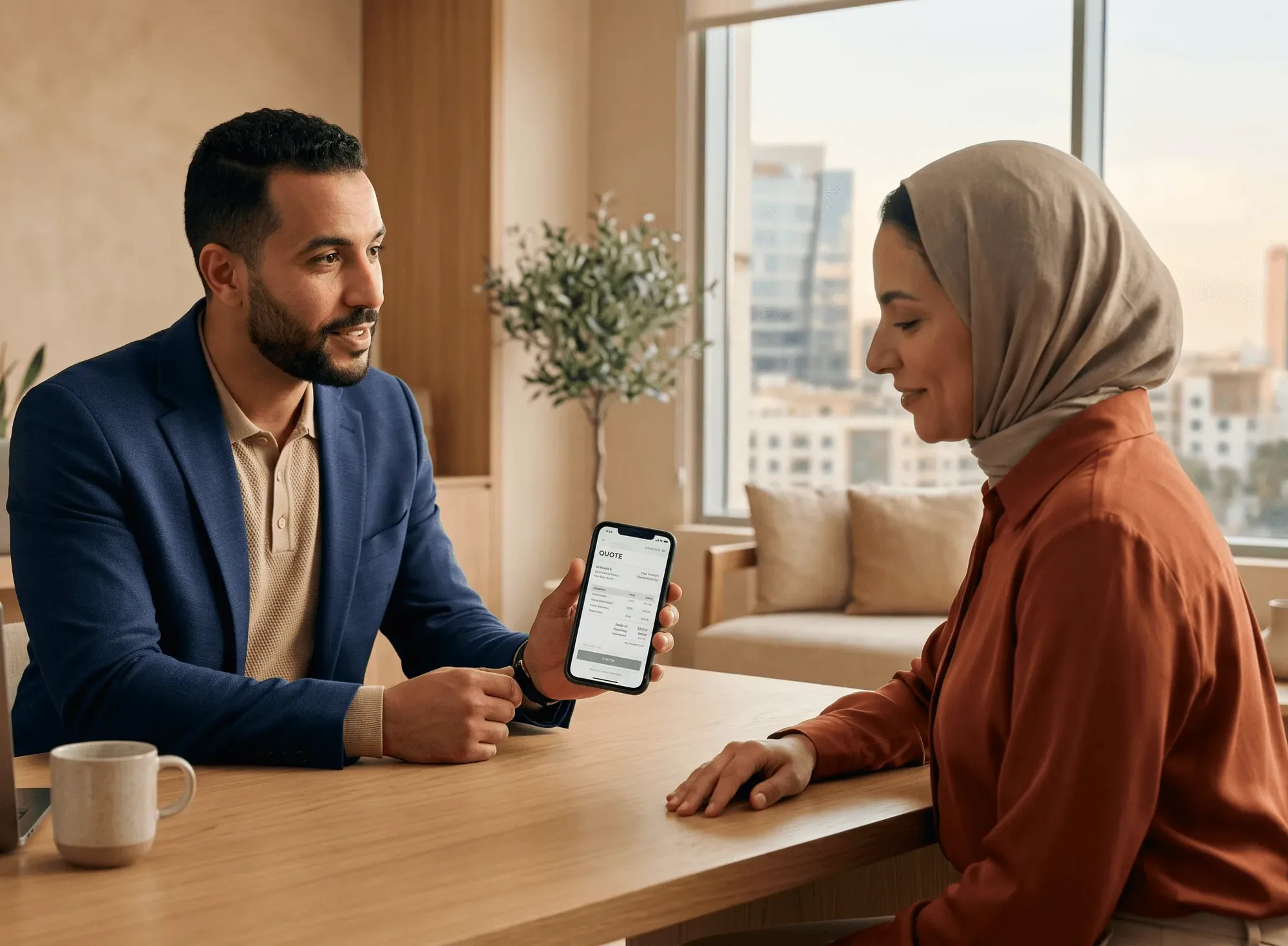 Un indépendant au travail avec son client
